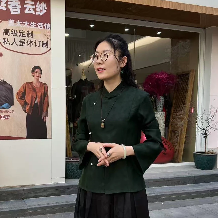 『晏清』香云纱桑蚕丝气质休闲复古百搭新中式立领修身外套（25022）