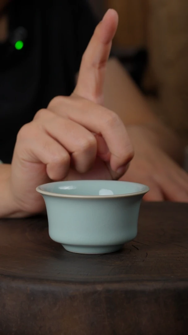 汝瓷 天青马蹄杯  两只