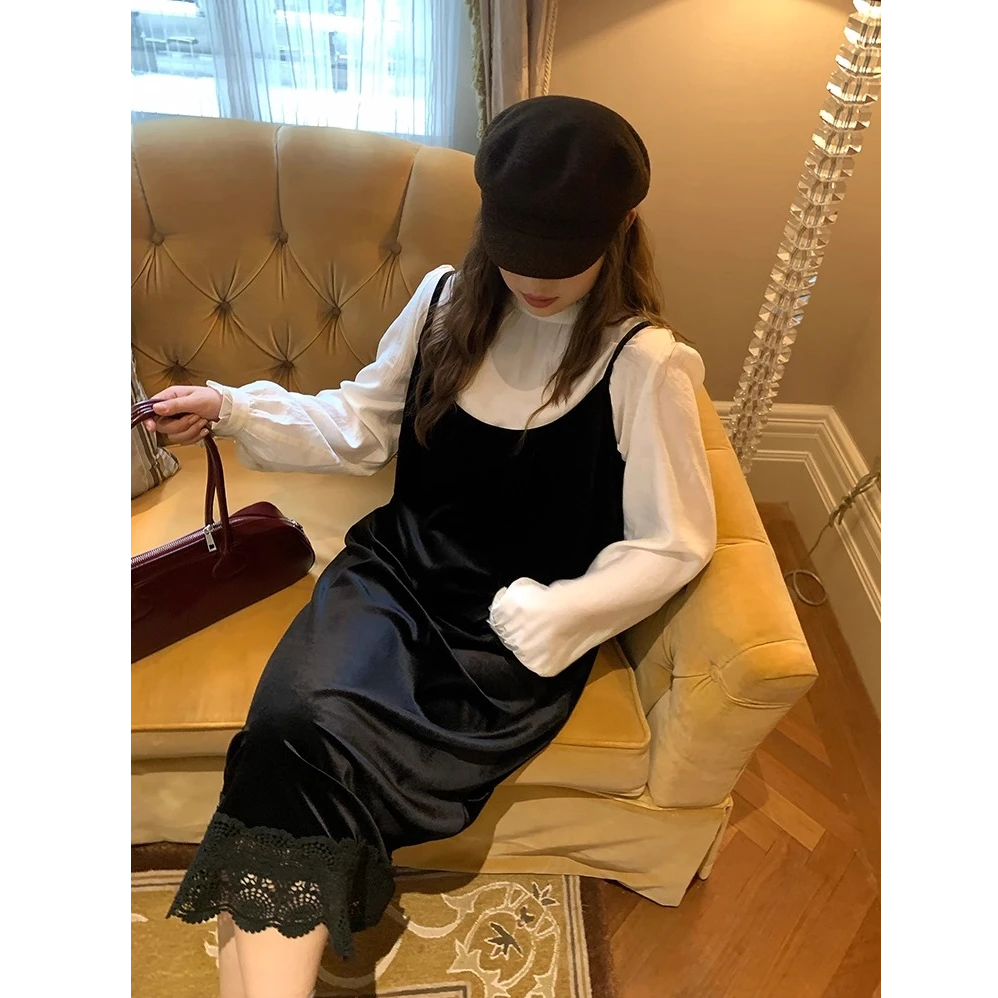 【现货秒发-NAZ微胖定制】年末优雅cp衬衣吊带连衣裙