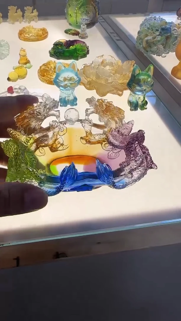 手工艺品琉璃双龙戏珠聚宝盆