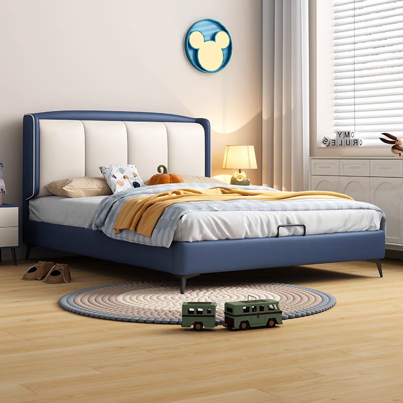 儿童床男孩简约现代软包床青少年真皮床