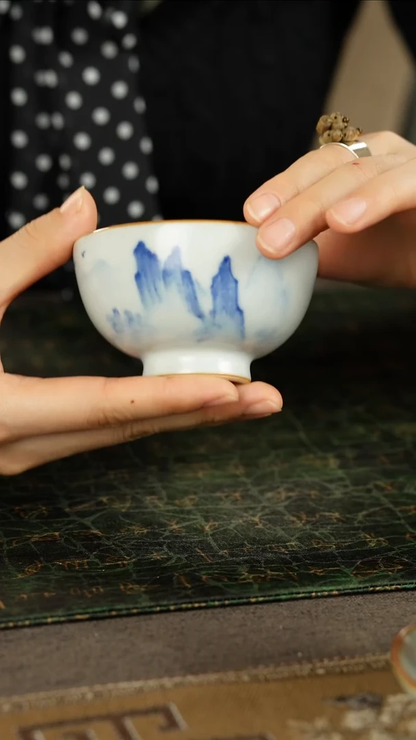 善窑厂汝窑青花山水主人杯