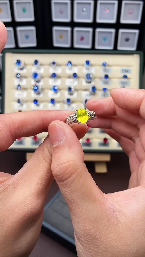 无925银轻奢柠檬黄色女神戒