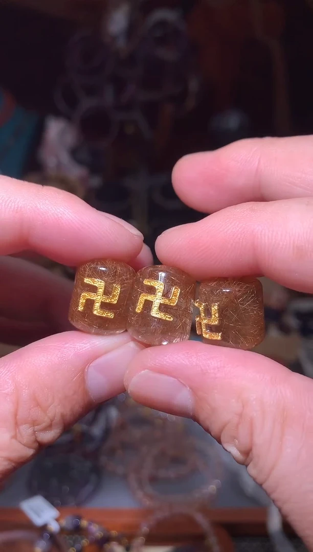 水晶珠宝半成品未镶嵌铜发晶万字，多样性发其一