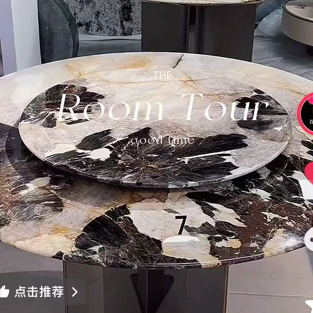 （百川奢石）黑钻水晶潘多拉奢石餐桌轻奢家用简约餐厅意式长方形桌