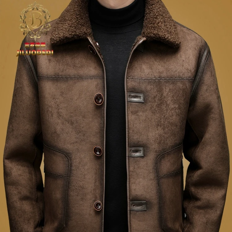 吉罗德蒂冬季新款男高端皮毛一体羊皮外套中青年休闲保暖皮草夹克