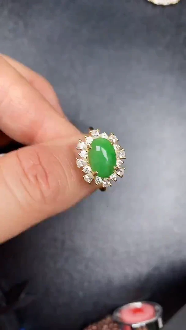 银S925镶嵌戒指翡翠3680