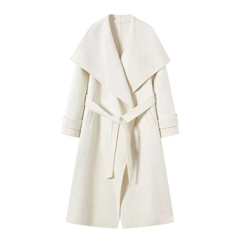 【深圳金爷】国风水墨画款双面绵羊毛大衣女外套气质时尚百搭秋冬