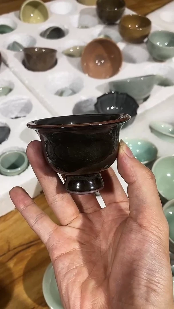 【山隐青瓷】龙窑柴烧杯子  微瑕铁胎高足