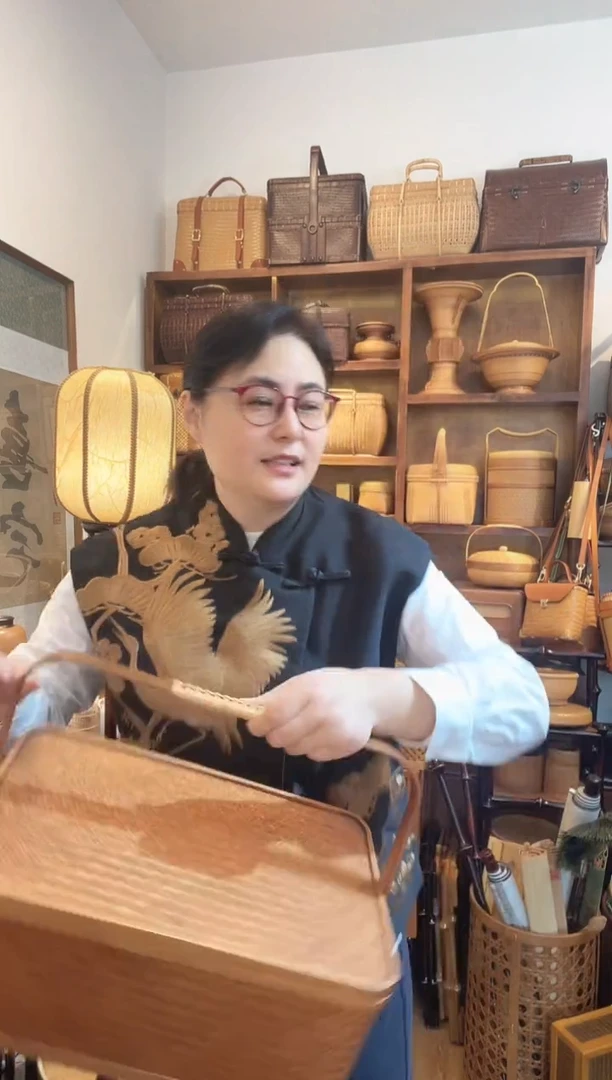 手工竹编静香拐篮