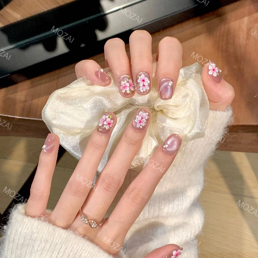 茉哉V【生如夏花】纯手工定制美甲可拆卸穿戴甲A2061/A2062