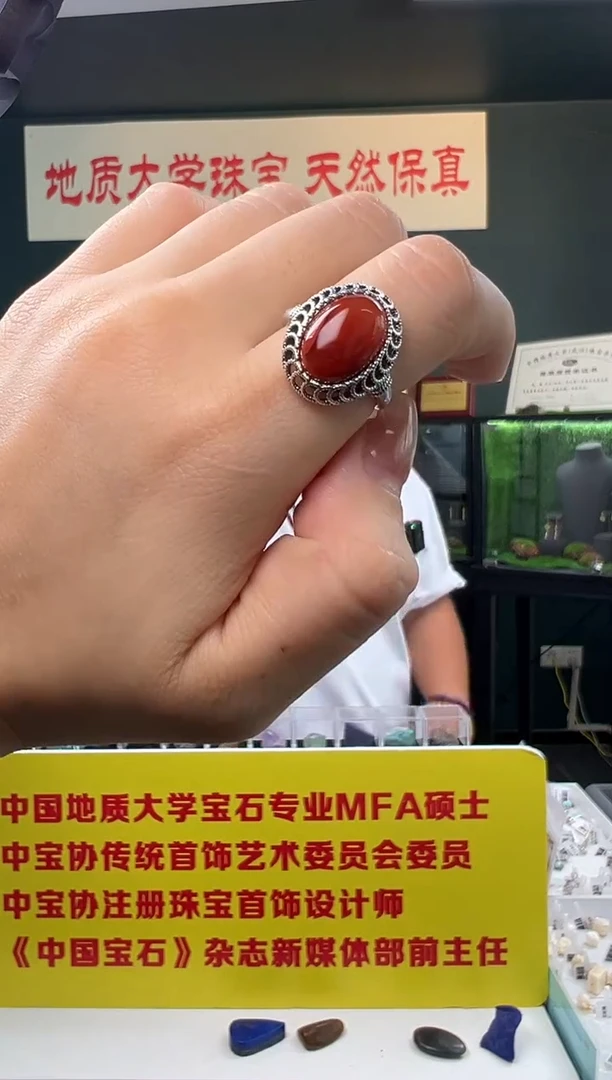 银S925镶嵌南红玛瑙戒指南红玛瑙大蛋面戒指S925复古银