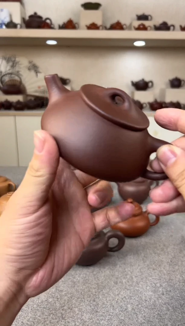 茶壶紫砂满瓢 紫泥 半手工