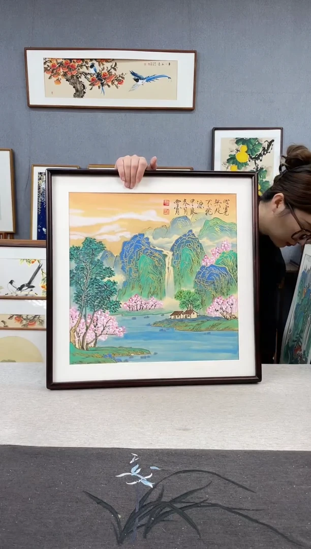 【闪购商品】国画刘玉学-手绘带框作品-52*52-山水
