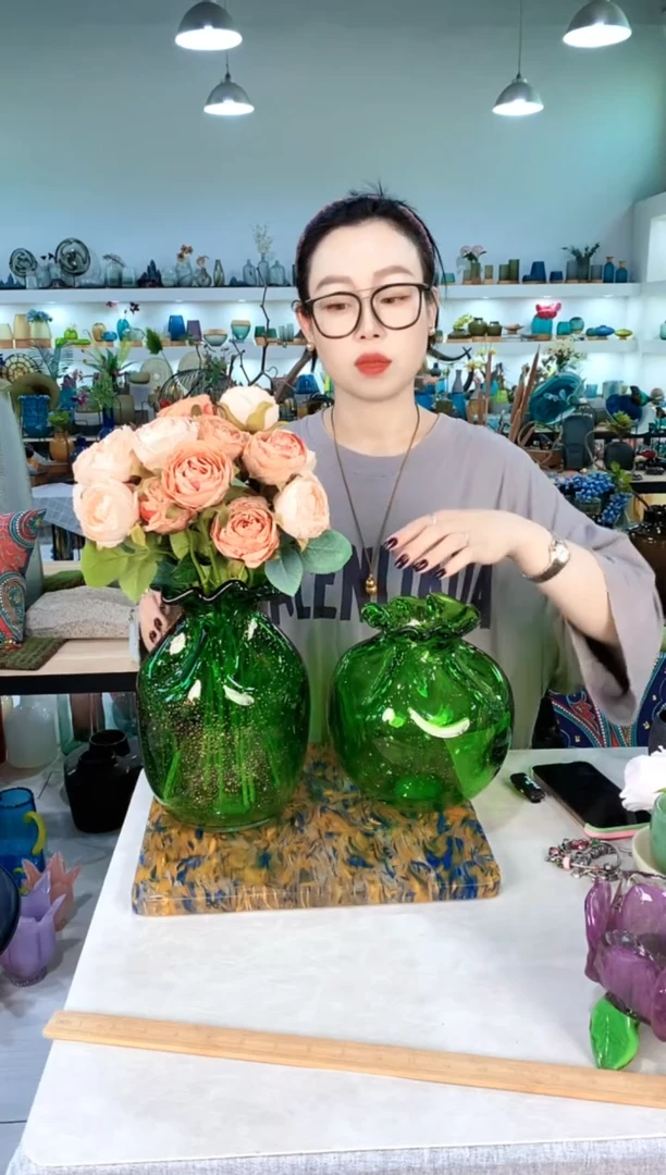 木**荷慕忆家手作琉璃花瓶一对
