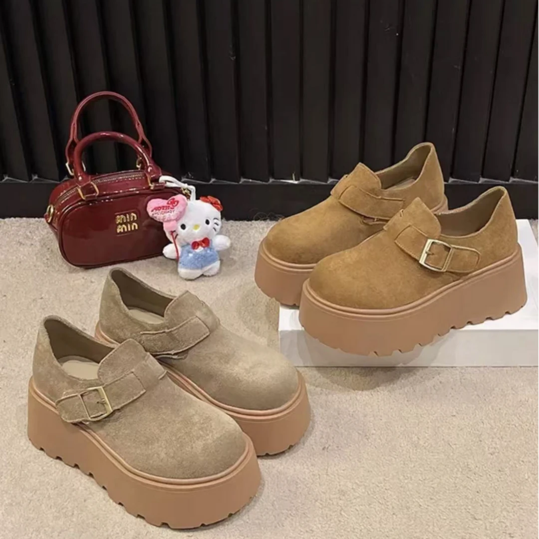 7CM早春25年新款厚底增高复古百搭软底乐福鞋勃肯鞋