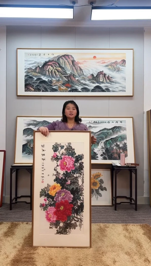 国画手绘牡丹122*62尺寸