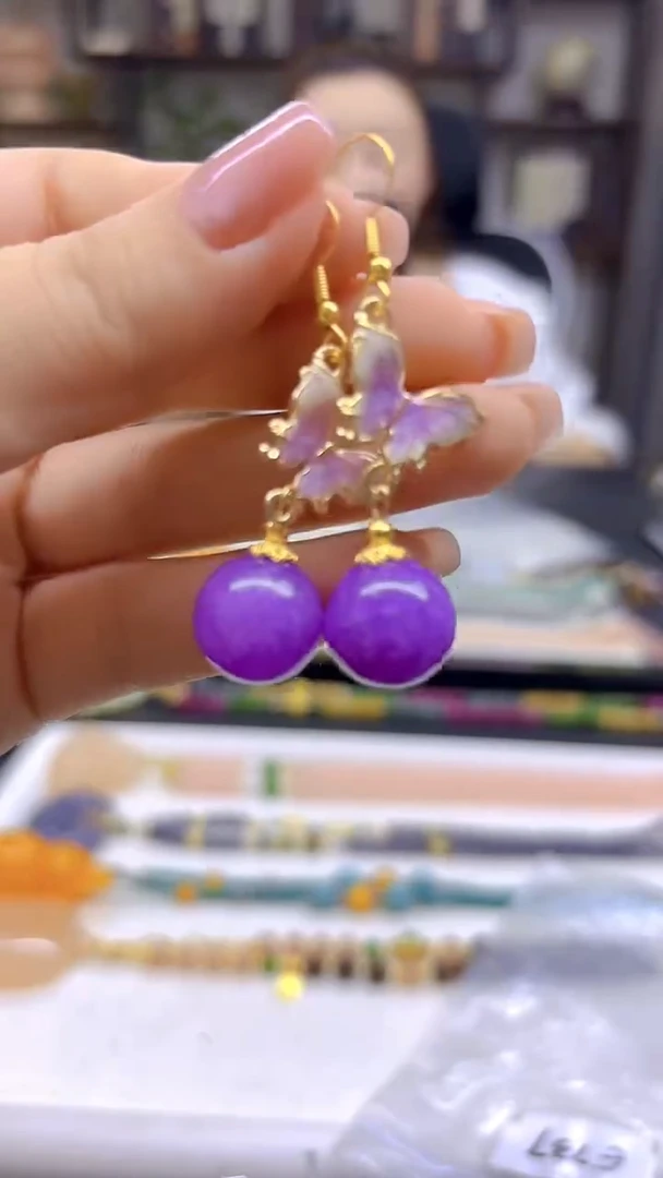 翡翠14K金镶嵌耳饰DIY款E737