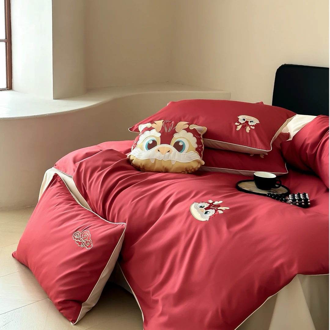 【清完不补！】全棉长绒棉轻奢刺绣可爱四件套床品-齐乐龙龙