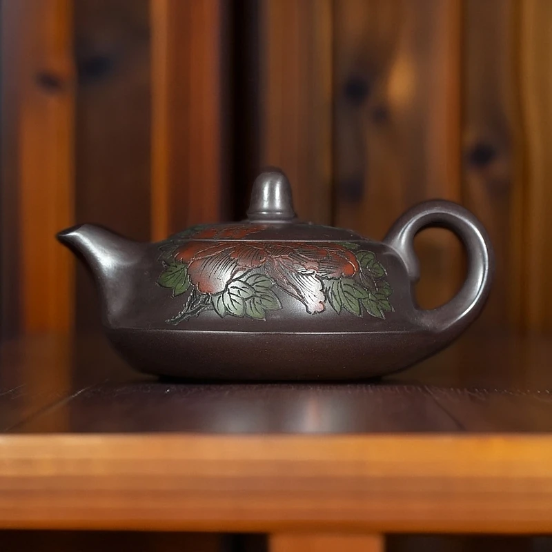 宜兴紫砂老紫泥曲壶送礼茶壶紫砂茶壶紫砂壶100%真品纯手工紫砂壶