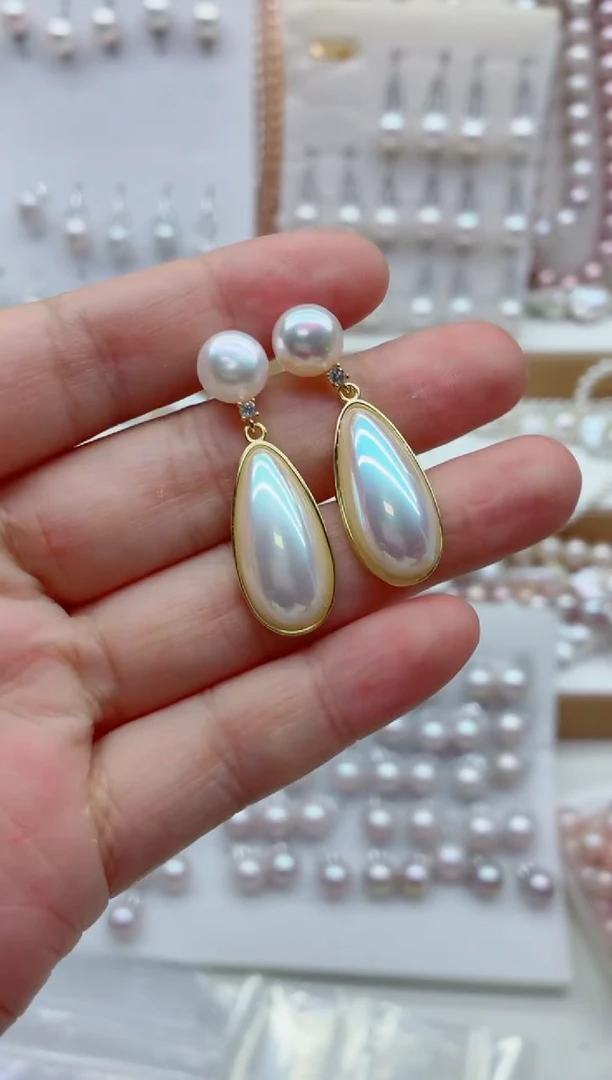 合金淡水珍珠耳饰多样性发其一，非无暇