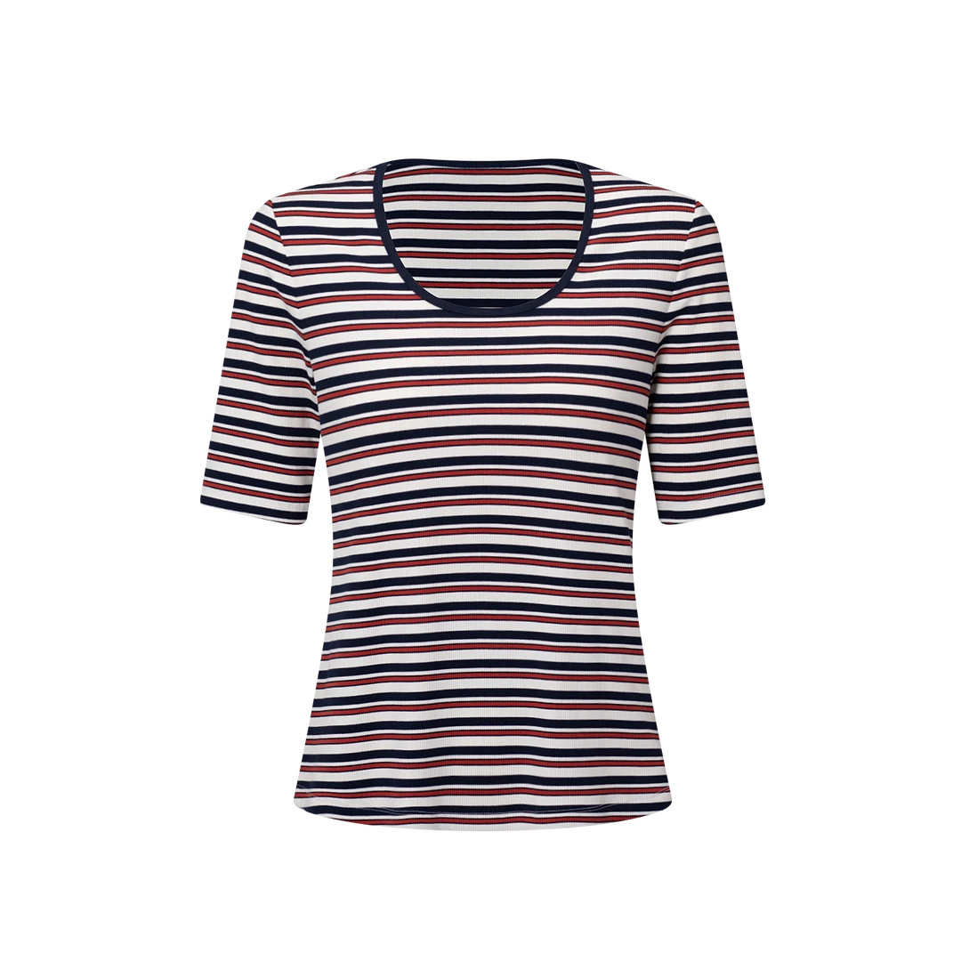 春衫【好相处】条纹女深U领打底舒适百搭圆领女士简约时尚修身24F99