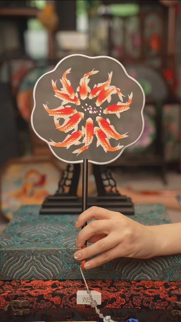 扇子团扇 绣花双面非遗
