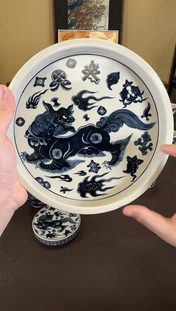 二号釉杂宝狮子壶承