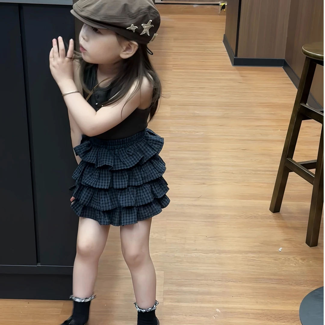 壹妈超好看的儿童服装2025新款洋气时尚背心蛋糕短裙小女孩套装