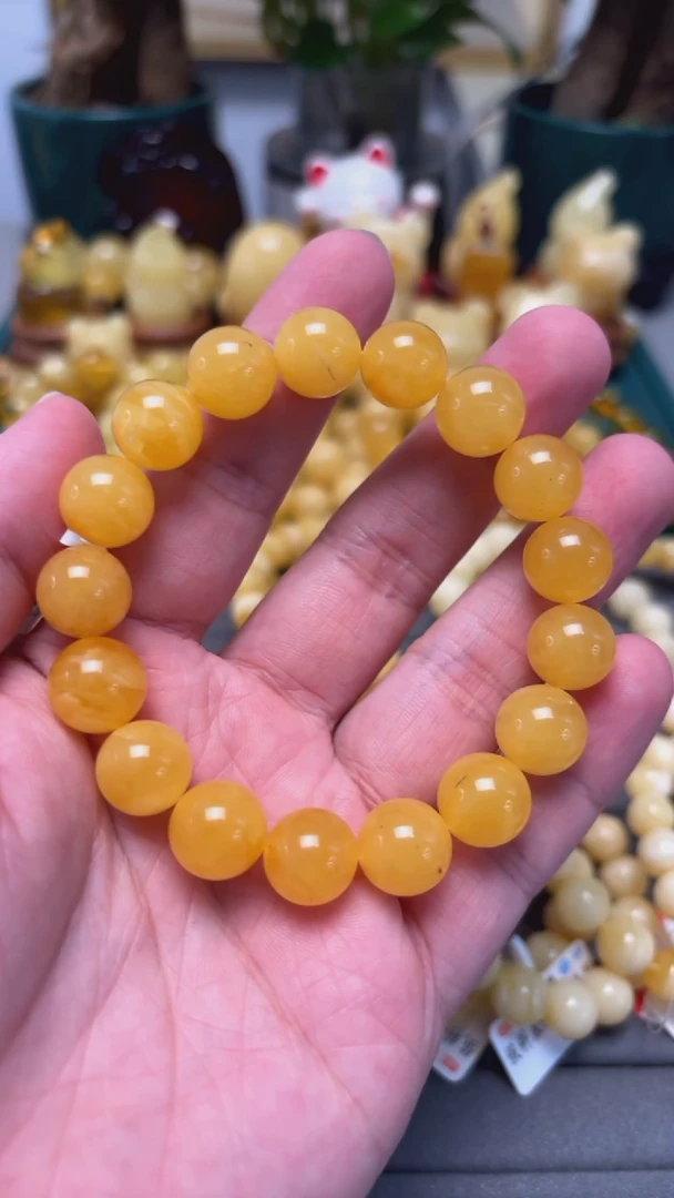 手串琥珀未镶嵌p18臻品微瑕焦皮鸡油红 17.52克 12mm