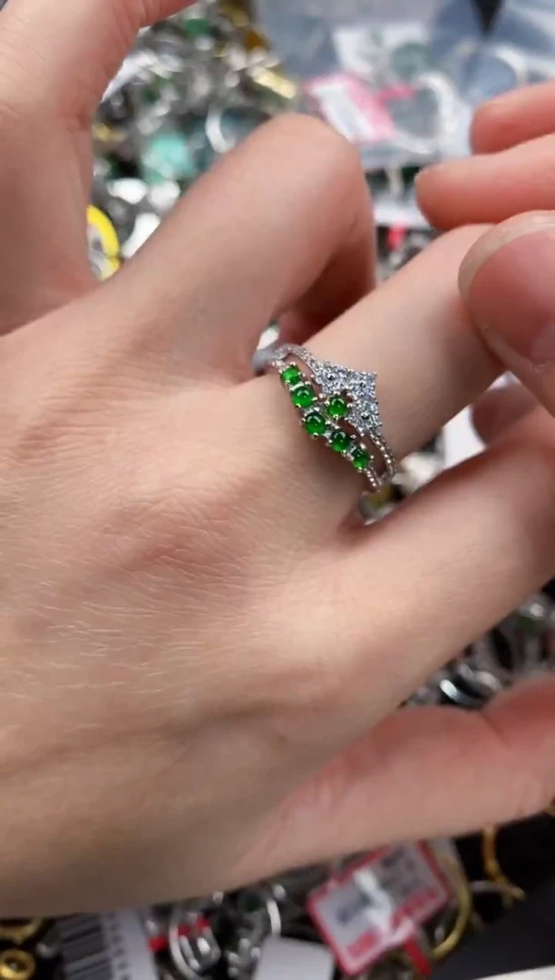 银S925镶嵌戒指翡翠666      5