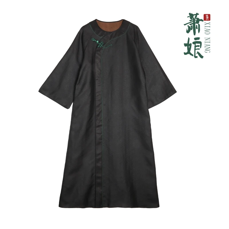 萧娘【博雅】莨纱香云纱新中式桑蚕丝宽松连衣裙复古国风XN2433