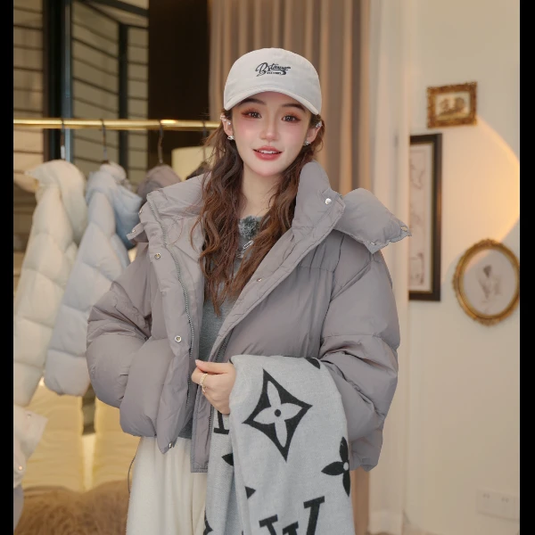 【云朵抱抱】冬季百搭韩版立领短款拉链少女风连帽宽松加厚女款泡芙