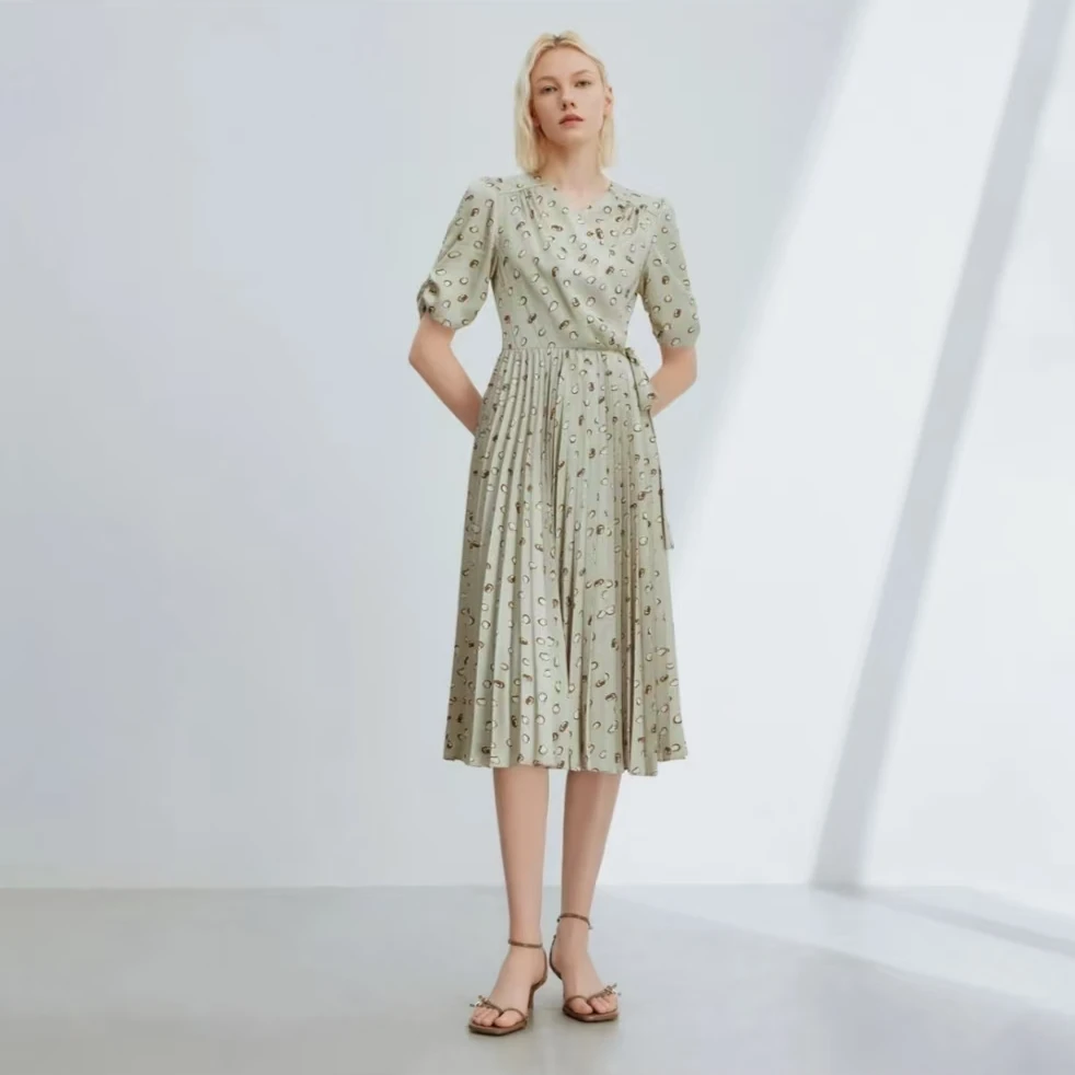 LANCY/朗姿【专柜同款】法式印花设计感围裹式收腰连衣裙