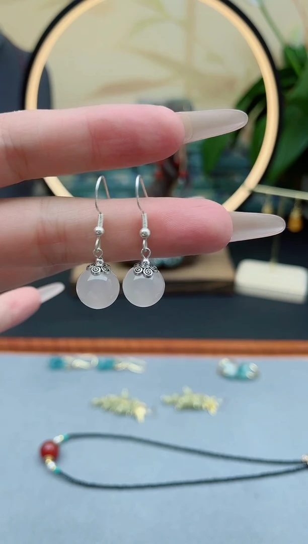 玛瑙/玉髓耳饰银S925镶嵌208