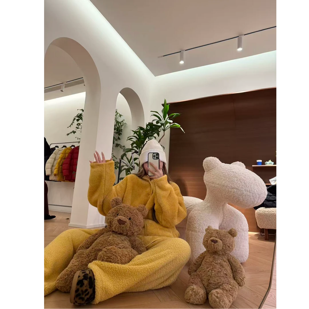 【瘦瘦】赖床懒猫-大码翻领摇粒绒情侣家居服睡衣两件套S02339