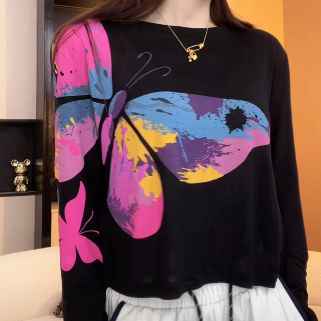 设计师时尚重工宽松显瘦长袖T恤女2025夏季新款潮流百搭薄款上衣