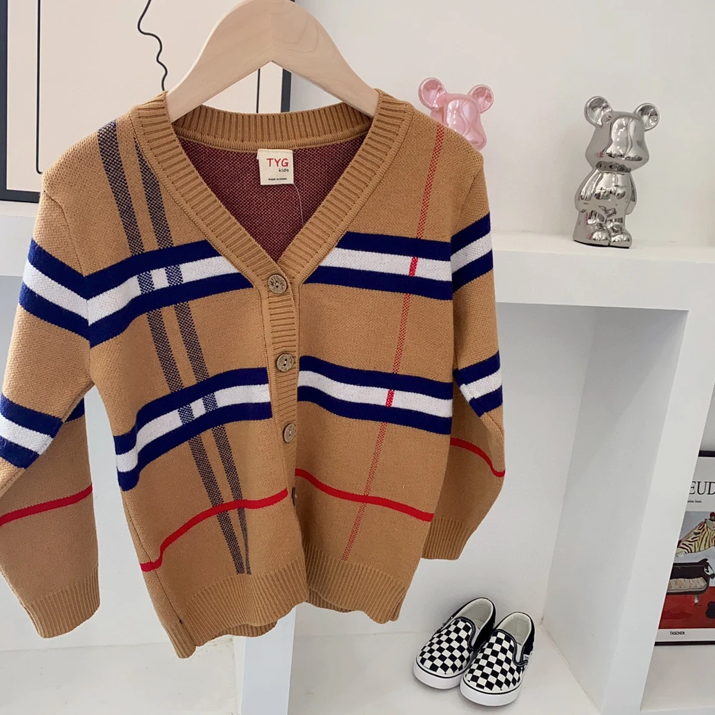 32【格子v领开衫】儿童休闲时尚v领外套开衫