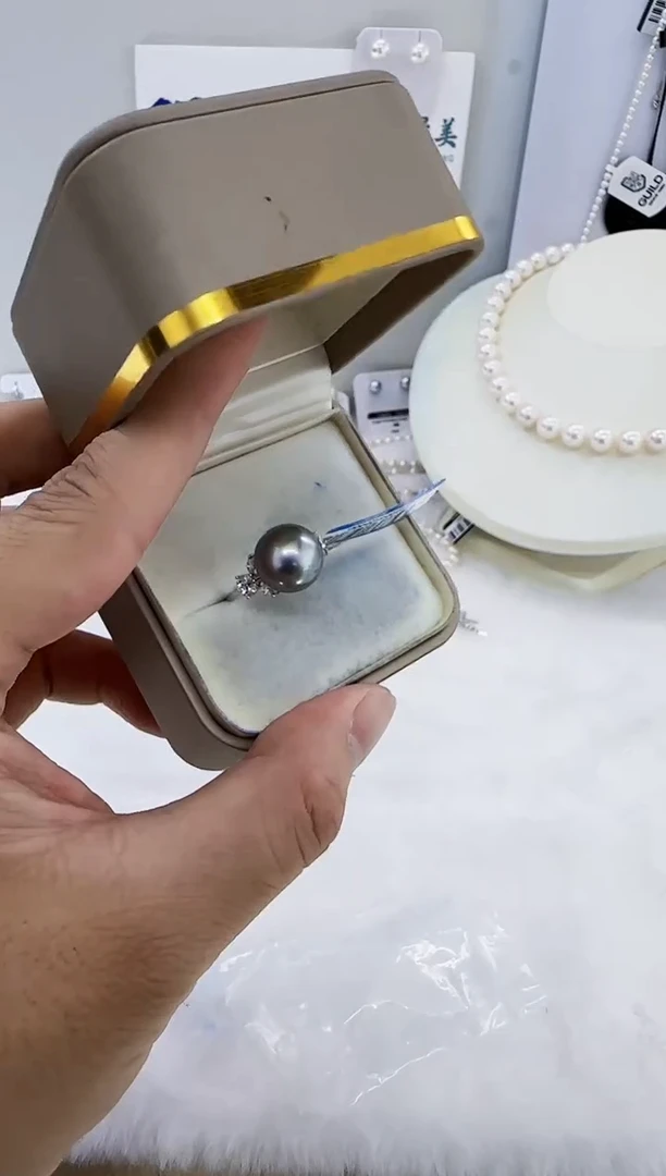 银S925镶嵌海水珍珠DA大溪地珍珠戒指12-13 y310