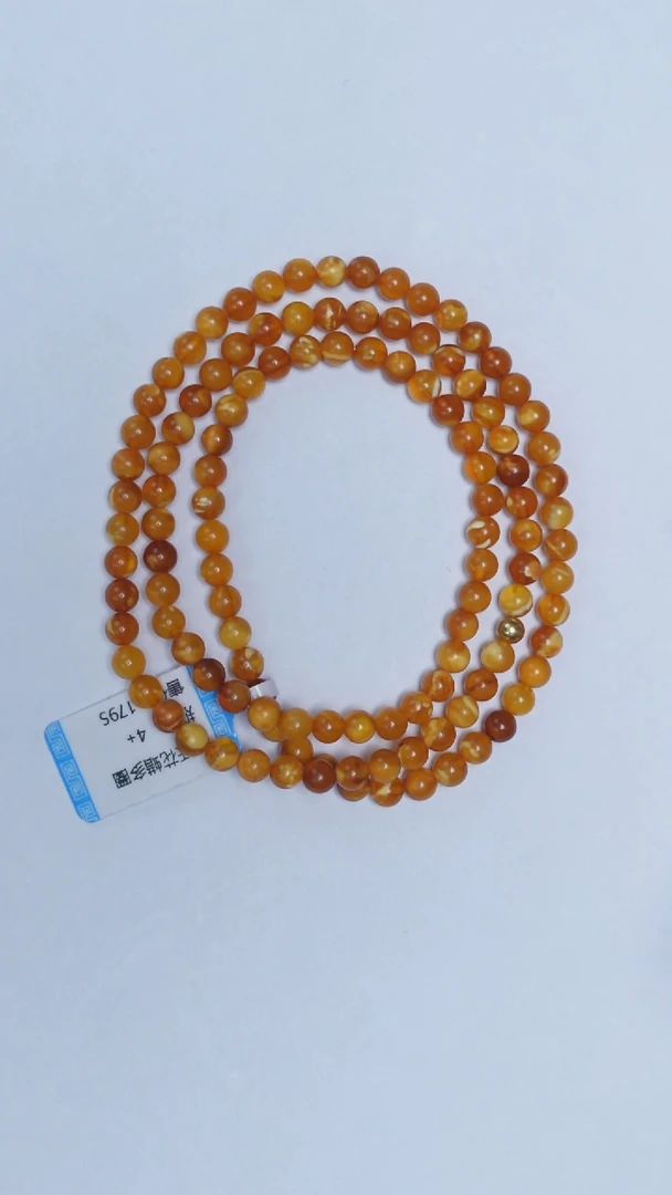 手链琥珀未镶嵌花蜡圆珠多圈4mm