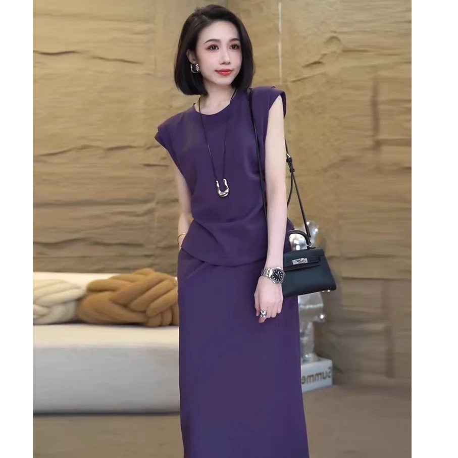 时尚连衣裙套装女2025夏季新款洋气显瘦短袖半身裙显瘦休闲两件套