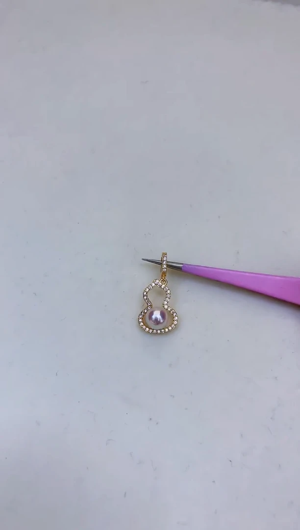 银S925镶嵌海水珍珠饰品金色葫芦吊坠