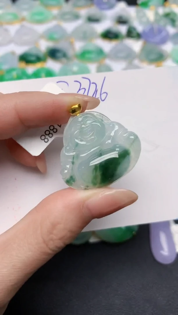 颈饰18K金镶嵌翡翠天然缅甸A货翡翠百元以上9元证书费自理