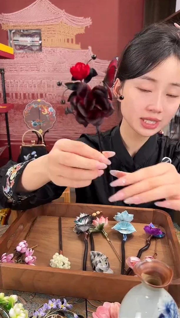 刺绣非遗绒花（发饰）