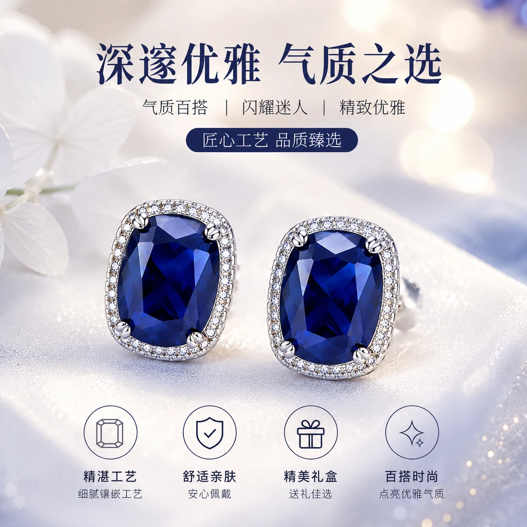 铜合金合成锆石耳饰 【深海华曜】耳饰百搭时尚轻奢VWHSM-009090