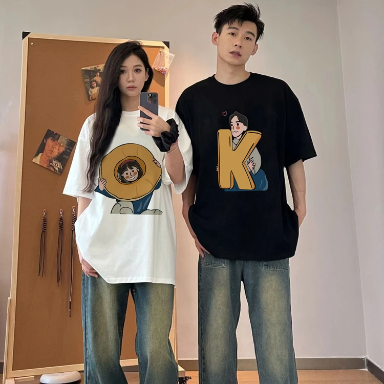 特别的情侣装高级感小众2025新款夏季超火一男一女短袖t恤衣服潮