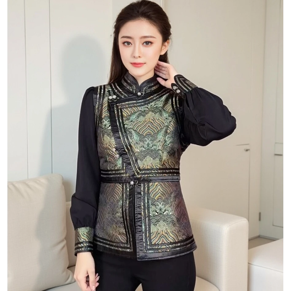 【外套捡漏】蒙古元素缎面高定时尚连袖马甲立体版型遮肉显瘦红复古