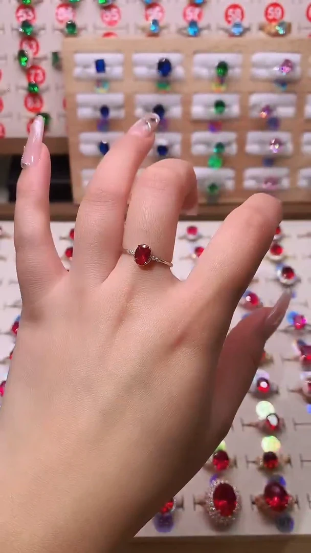 银S925镶嵌戒指红宝石5*7