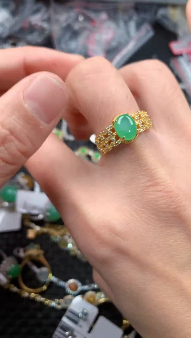 银S925镶嵌戒指翡翠666   3