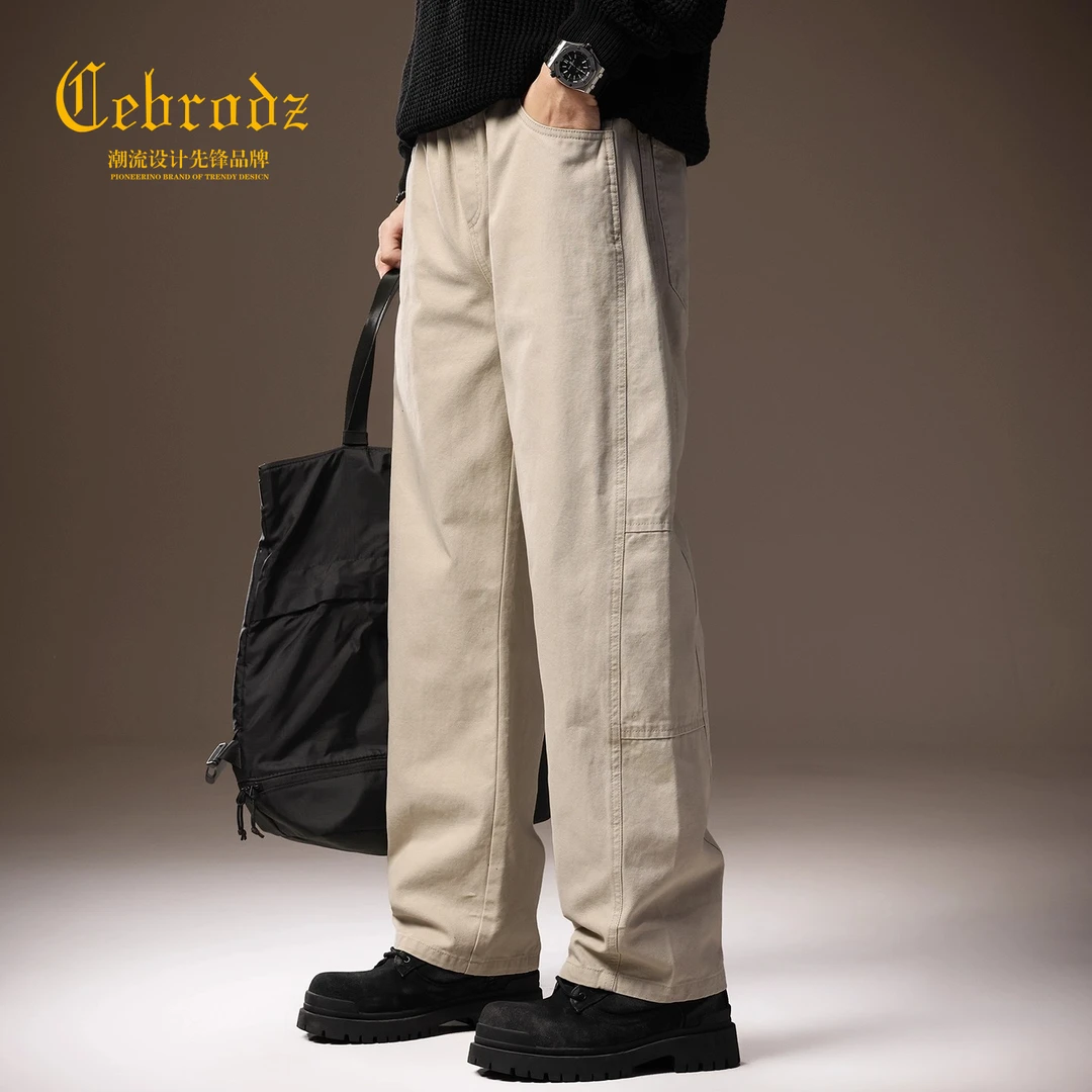 法国Cebrodz高端日系男士工装裤秋季宽松水洗做旧美式潮牌休闲裤